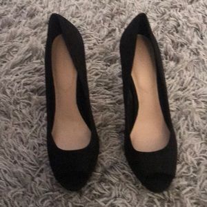 Peekaboo Black Suede Platform Shoes